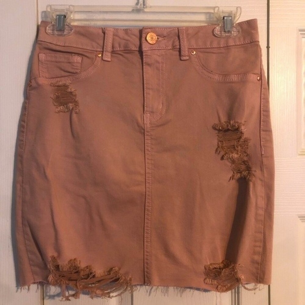 Refuge Dusty Rose Small Distressed Mini Skirt Pink Stretch Pockets Neutral Moto